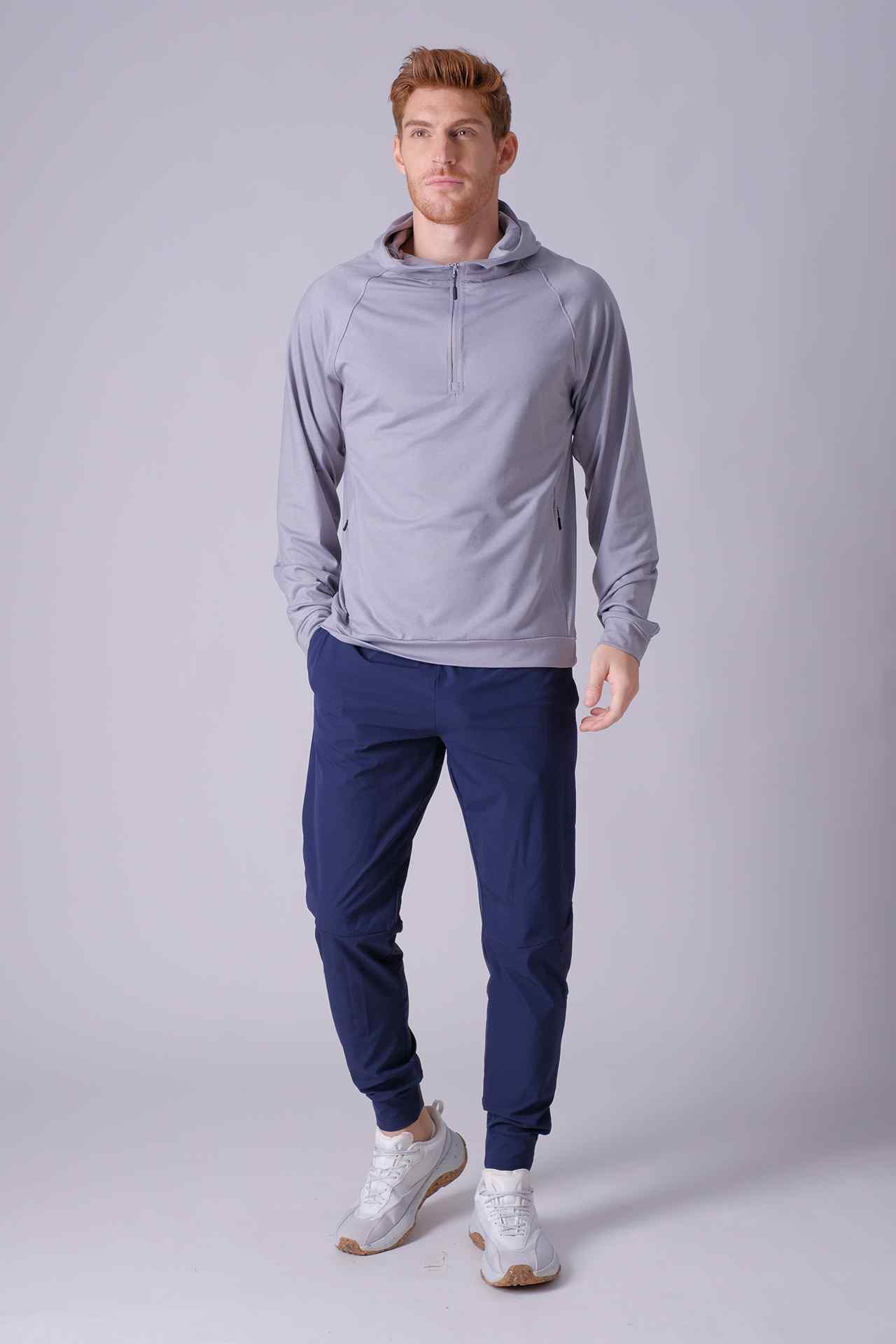 SPN0219 - Mid-weight Stretch Nylon Cozy Half Zip Active Hoodie - Heather Grey