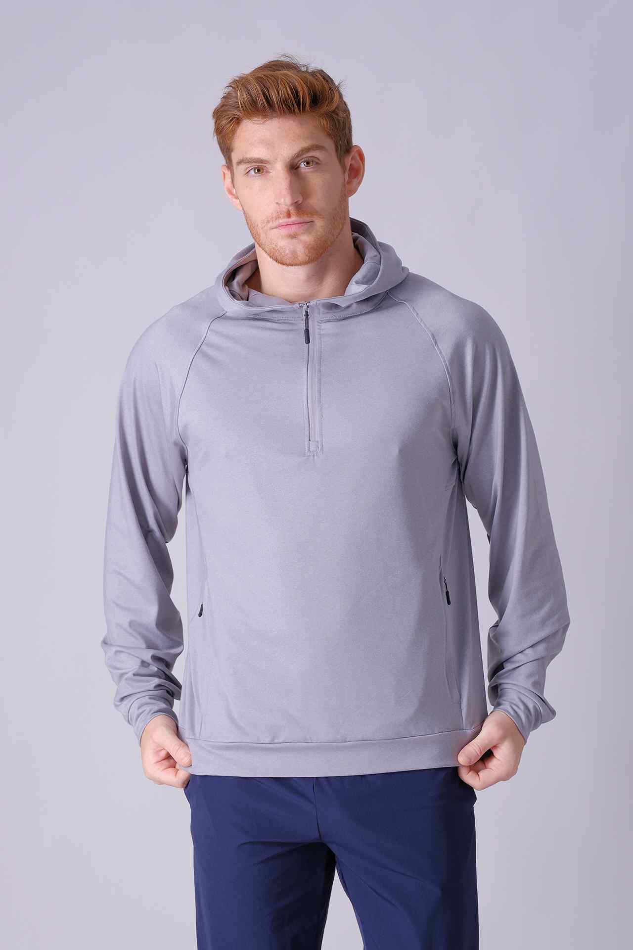 SPN0219 - Mid-weight Stretch Nylon Cozy Half Zip Active Hoodie - Heather Grey