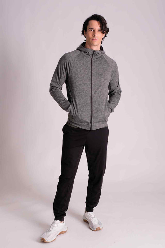 SPN0220 - Thermal Stretch Interlock Raglan Sleeve Full-Zip Hooded Jacket - Heather Grey