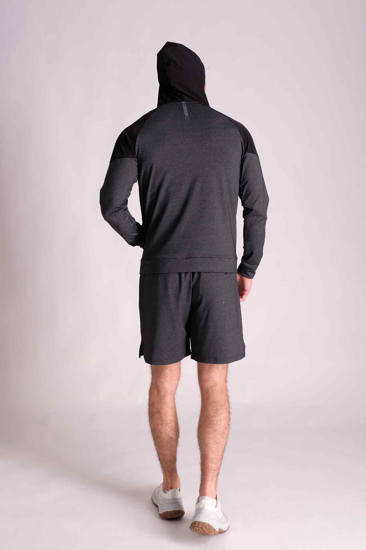 SPN0236 - Stretch Nylon Contract Panel Zip Up Active Hooded Jacket - Heather Grey