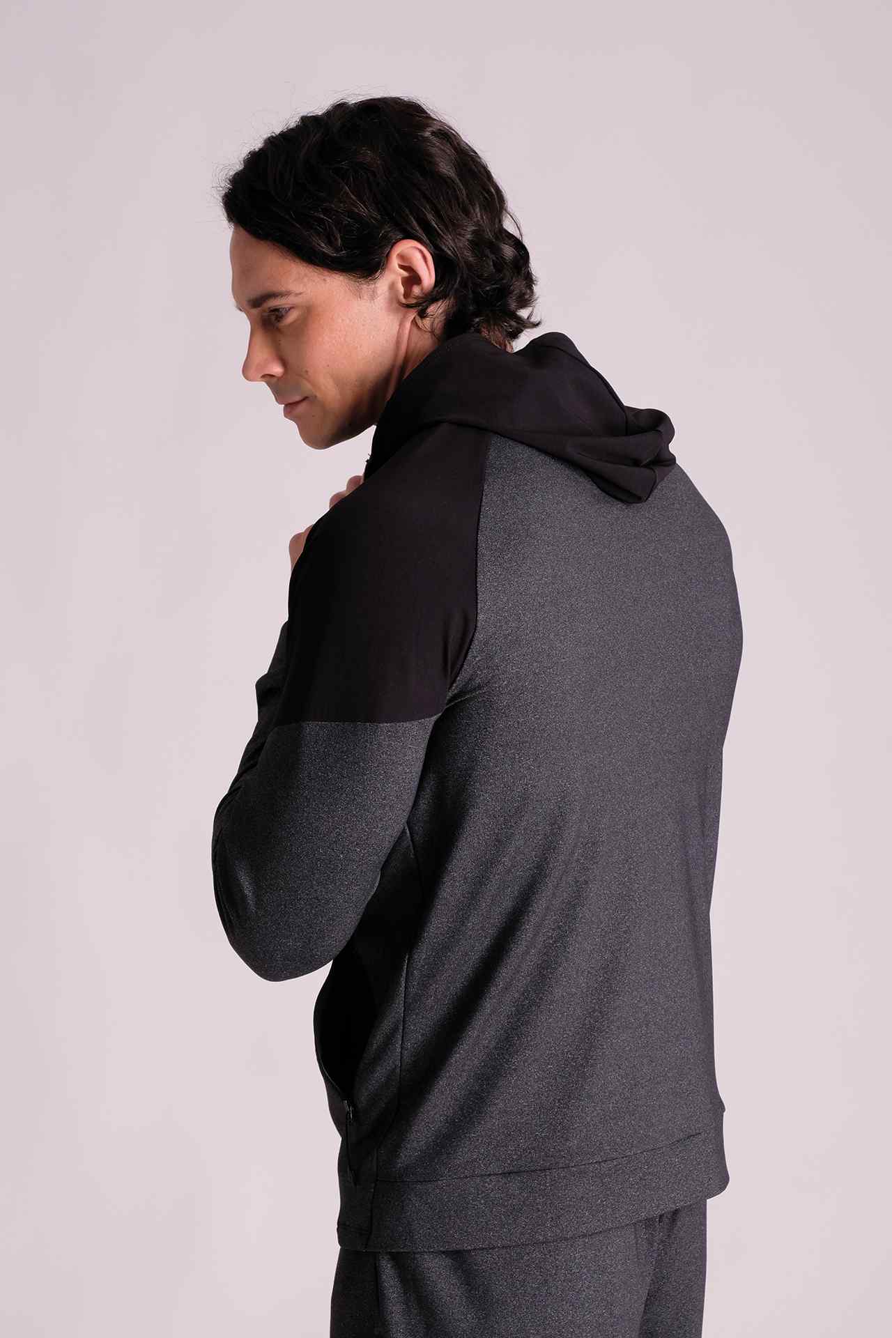 SPN0236 - Stretch Nylon Contract Panel Zip Up Active Hooded Jacket - Heather Grey