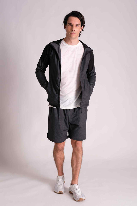 SPN0236 - Stretch Nylon Contract Panel Zip Up Active Hooded Jacket - Heather Grey