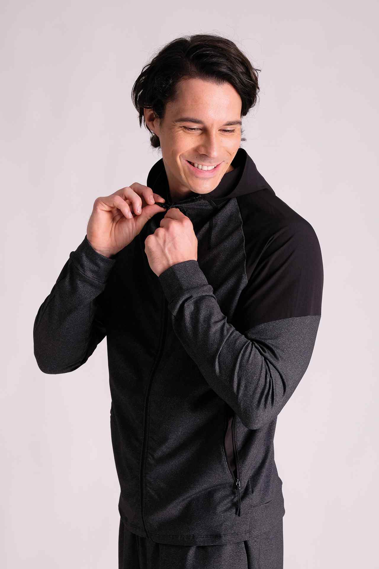 SPN0236 - Stretch Nylon Contract Panel Zip Up Active Hooded Jacket - Heather Grey