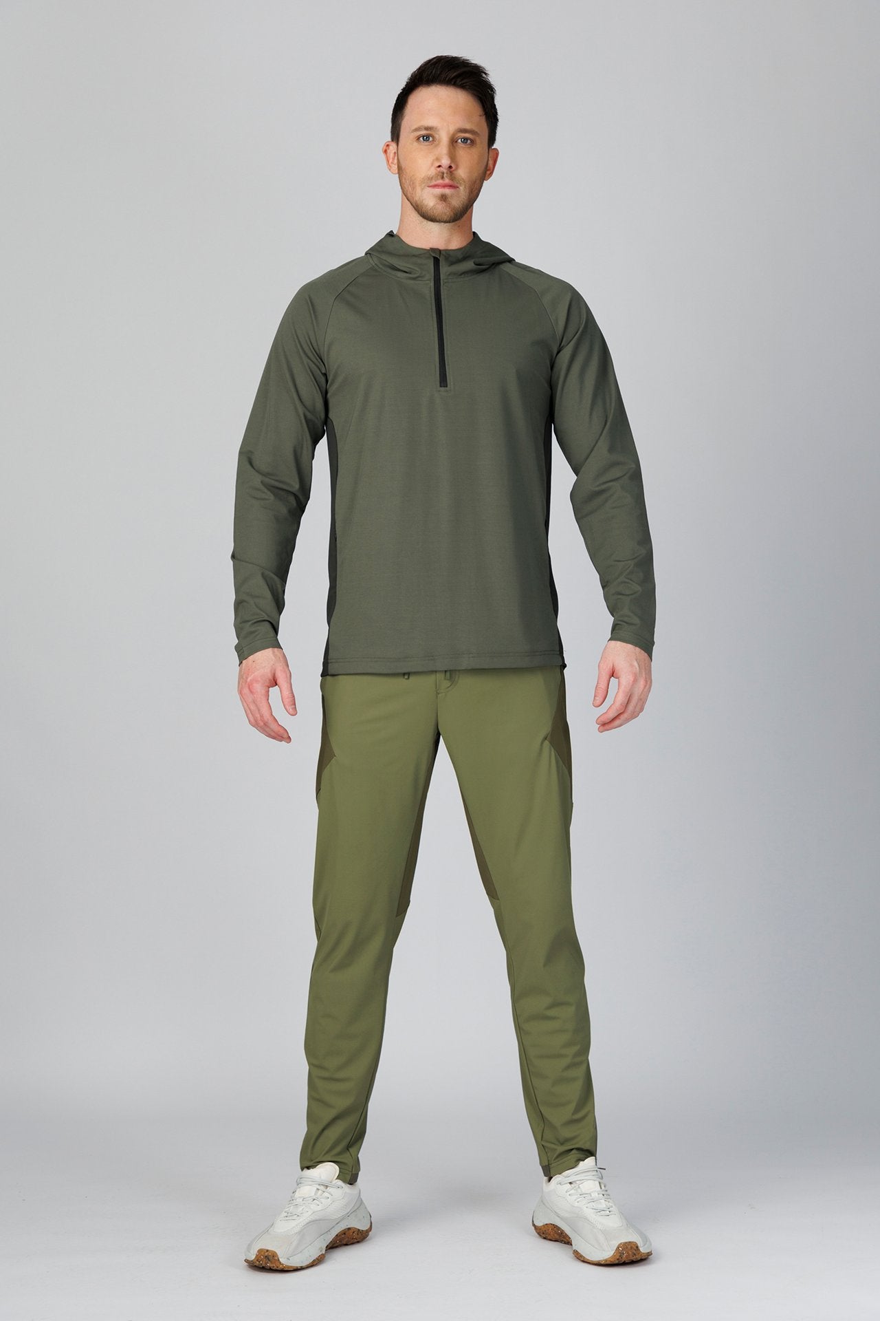 SPN0237 - Ultra Soft Breathable Stretch Performance Half Zip Hoodie - Army