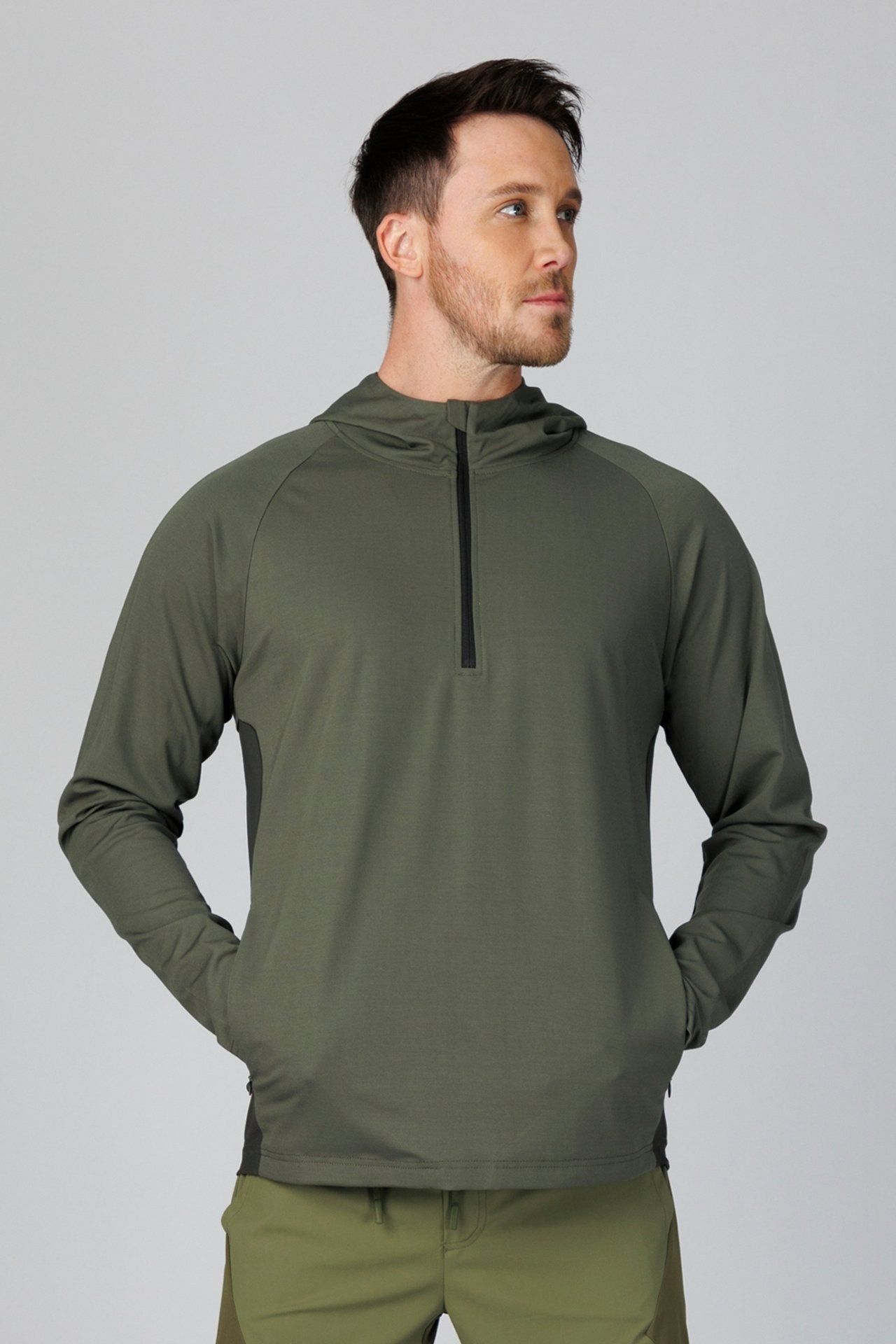 SPN0237 - Ultra Soft Breathable Stretch Performance Half Zip Hoodie - Army