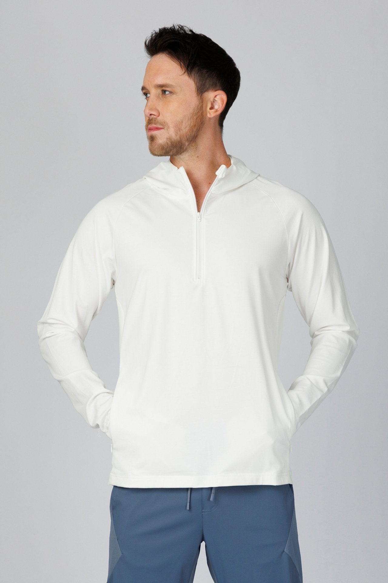SPN0237 - Ultra Soft Breathable Stretch Performance Half Zip Hoodie - White