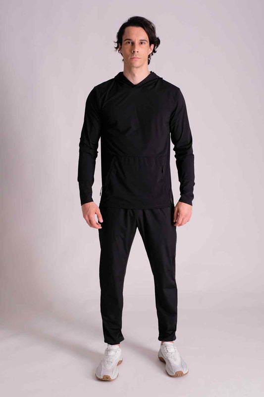 SPN0240 - Lightweight Stretch Nylon Active Hoodie - Black