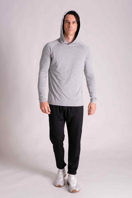 SPN0241 - Light Weight Quick-Dry Hooded Active Top - Heather Grey