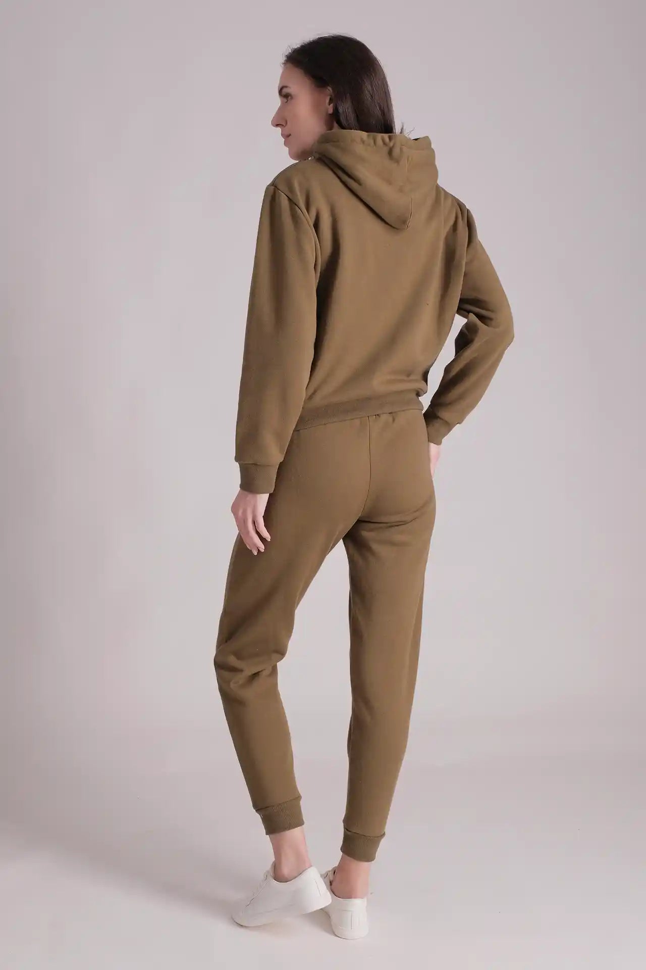 SPWN0266 - Women's Ultra Soft Mid-weight Thermal Cotton Blend Polar Fleece Rib Collar Hoodie - ARMY