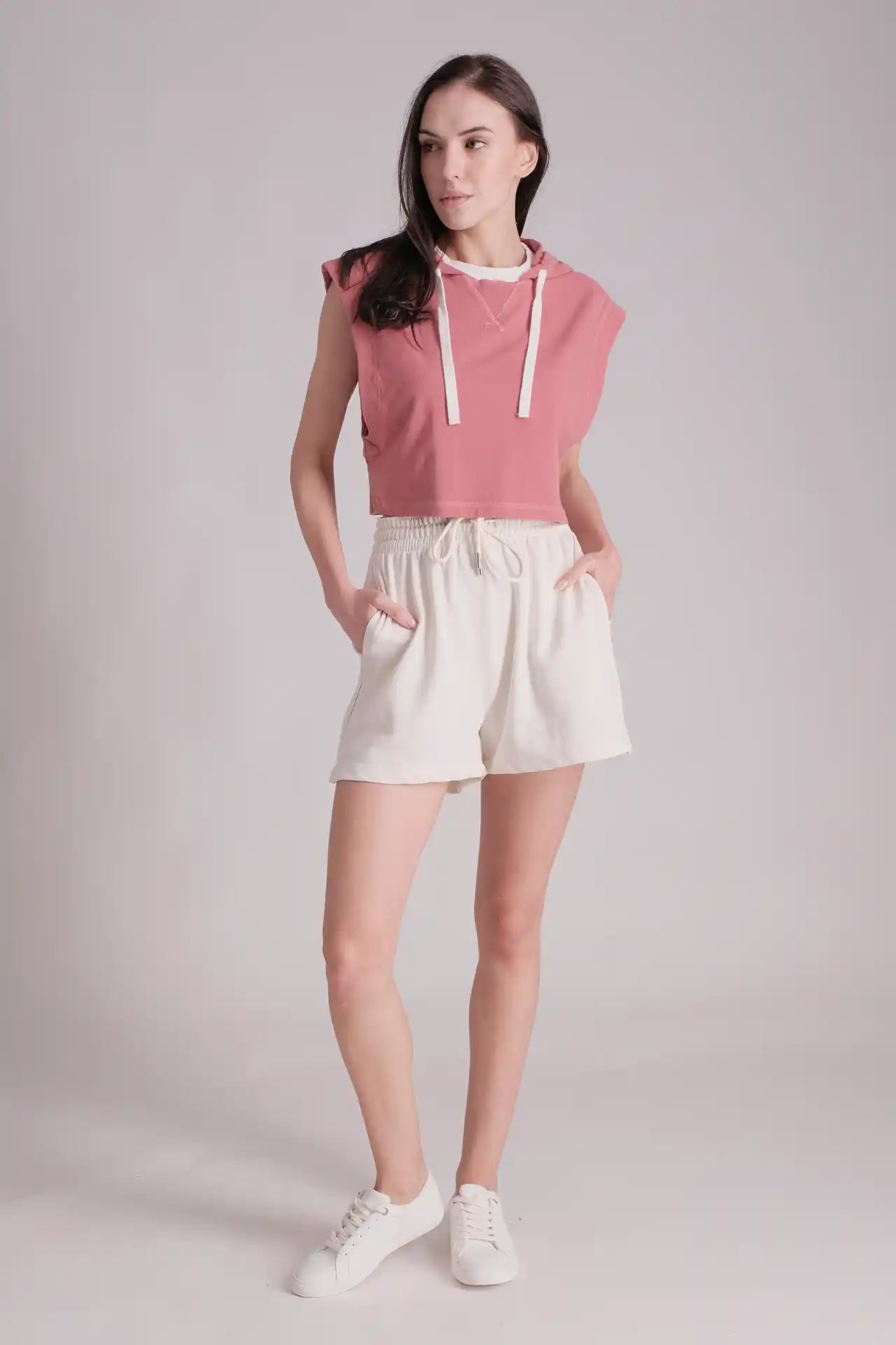 SPWN0269 - Women's Essential Ribbed Neck Hoodie - Rose