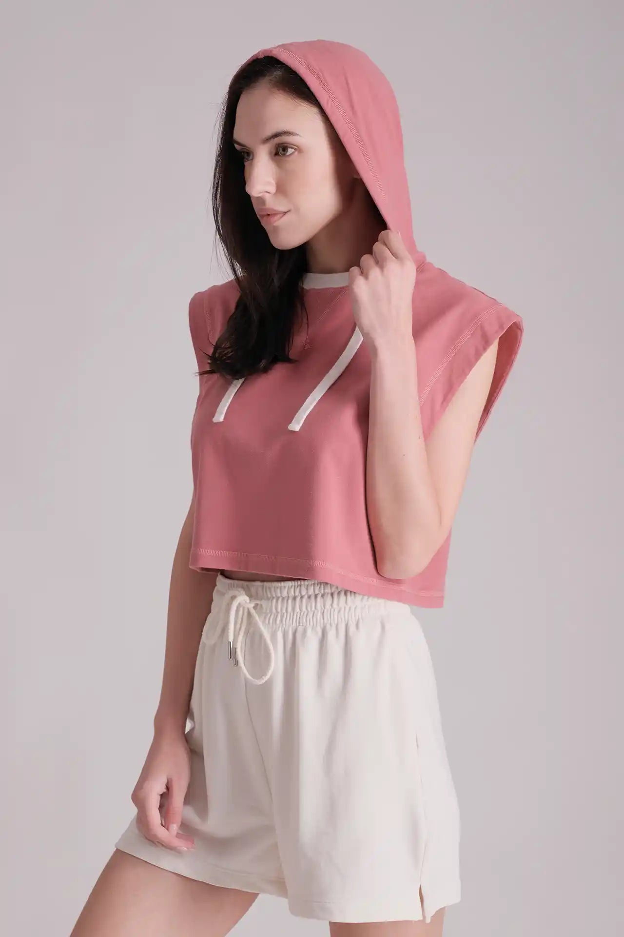SPWN0269 - Women's Essential Ribbed Neck Hoodie - Rose