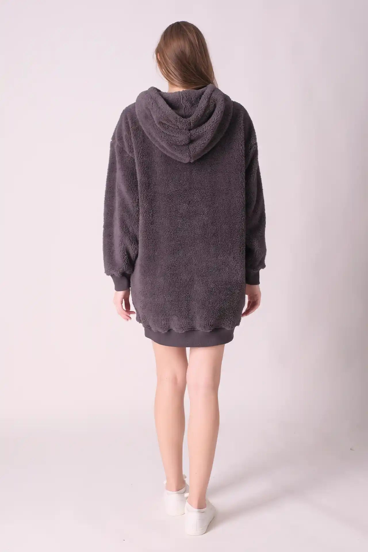 SPWN0276 - Women's Essential Fur Hoodie Dress - Dark Grey