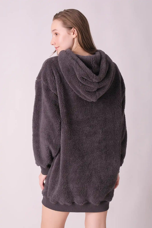 SPWN0276 - Women's Essential Fur Hoodie Dress - Dark Grey