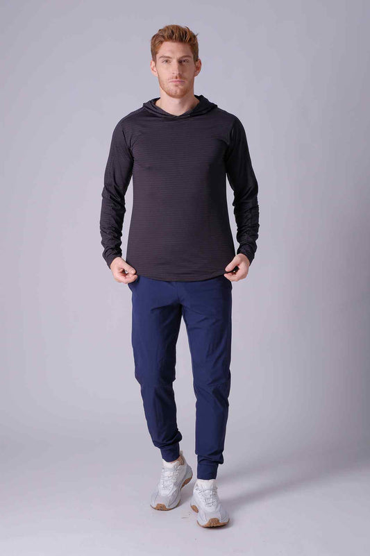 SPN0288 - Stretch Jacquard Stripe Workout Hoodie - Black