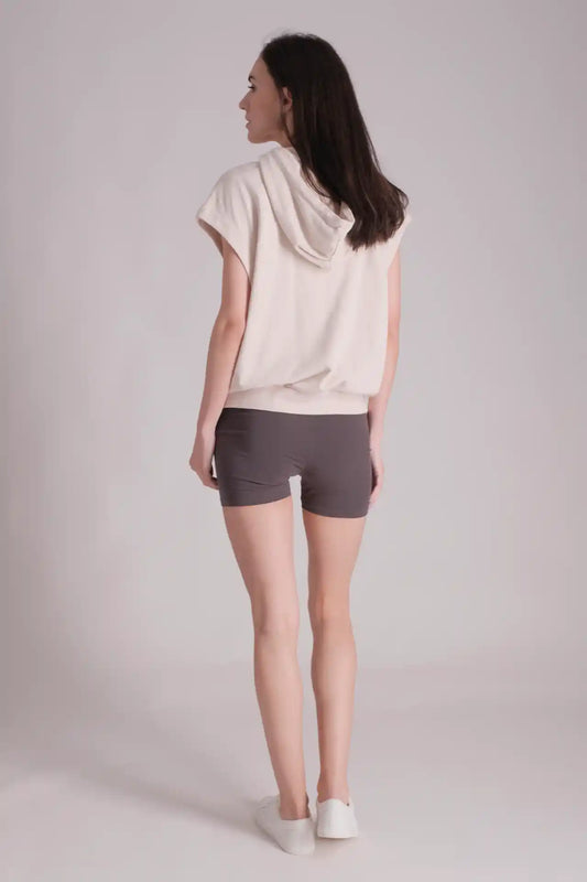 SPWN0295 - Women's Essential Relax Sleeveless Hoodie - Beige