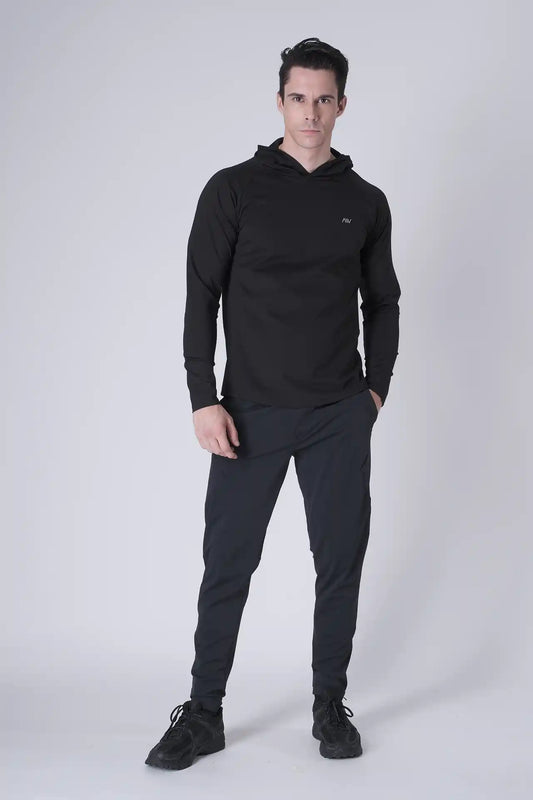SPN0300 - Ultra Soft Stretch Nylon Interlock Workout Hoodie - Black