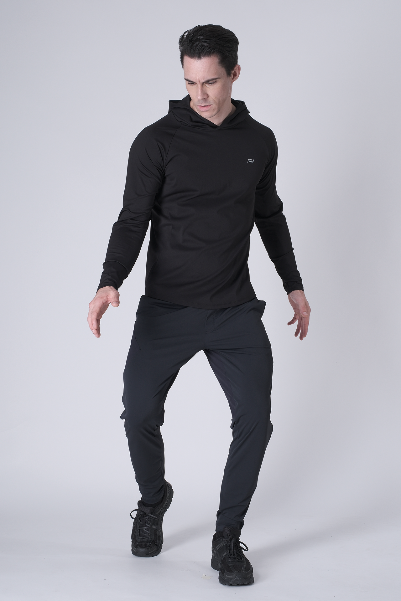 SPN0300 - Ultra Soft Stretch Nylon Interlock Workout Hoodie - Black