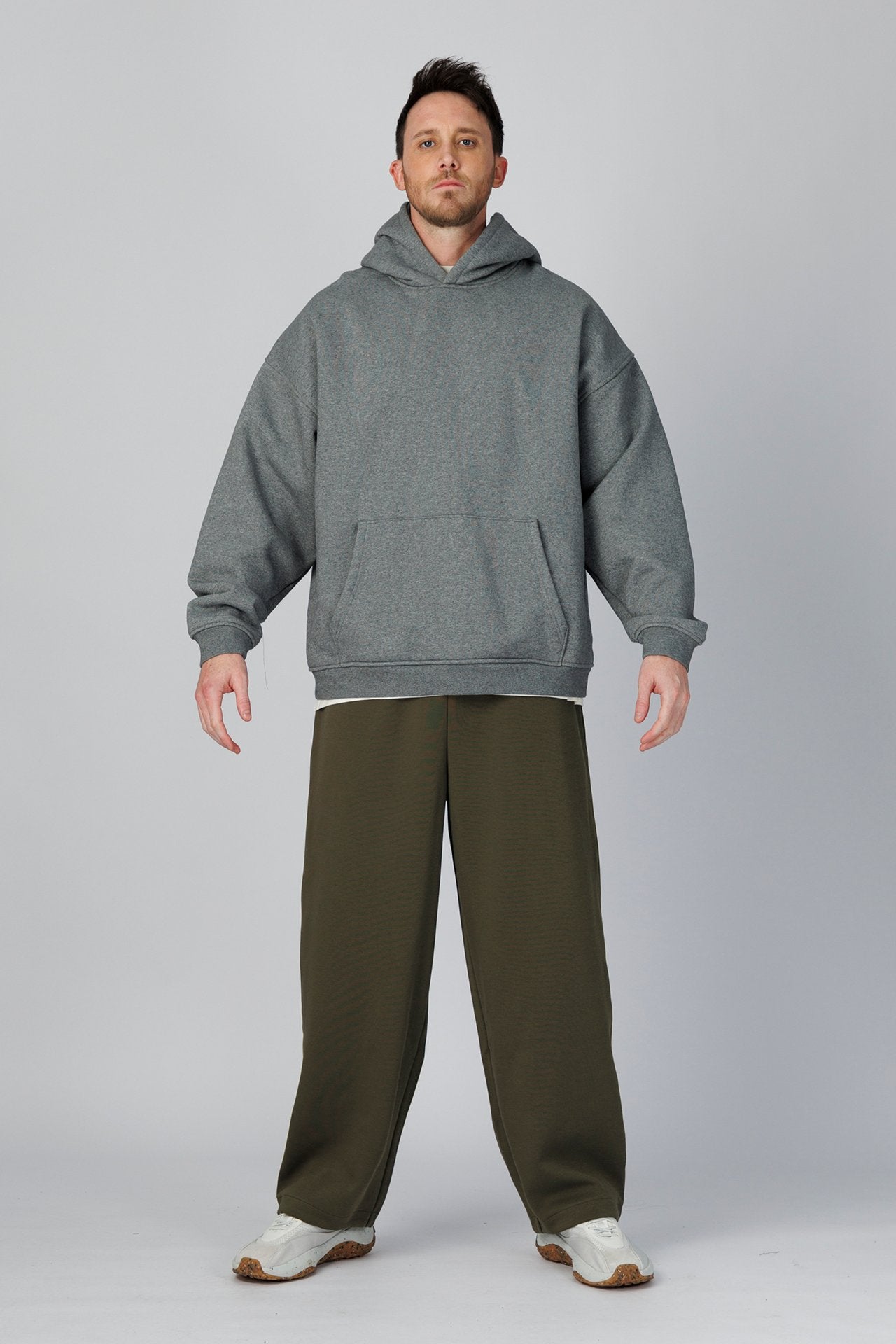 SPN0321 - Finest Cotton 1,000 GSM Drop Shoulder Fleece Hoodie - Heather Grey