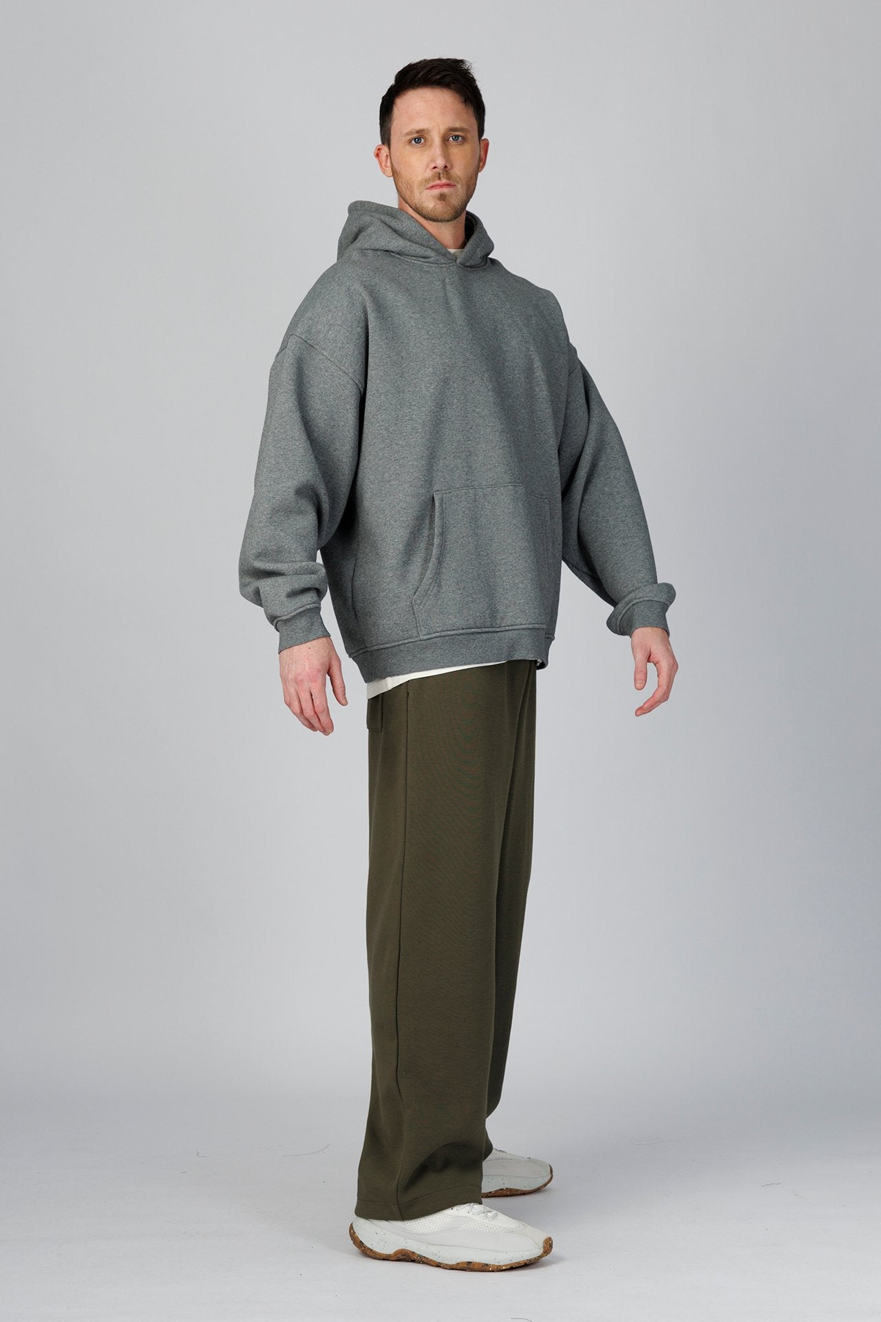 SPN0321 - Finest Cotton 1,000 GSM Drop Shoulder Fleece Hoodie - Heather Grey