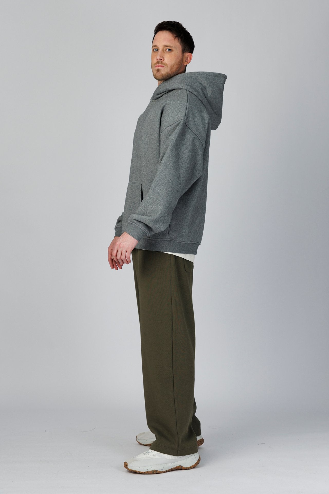 SPN0321 - Finest Cotton 1,000 GSM Drop Shoulder Fleece Hoodie - Heather Grey