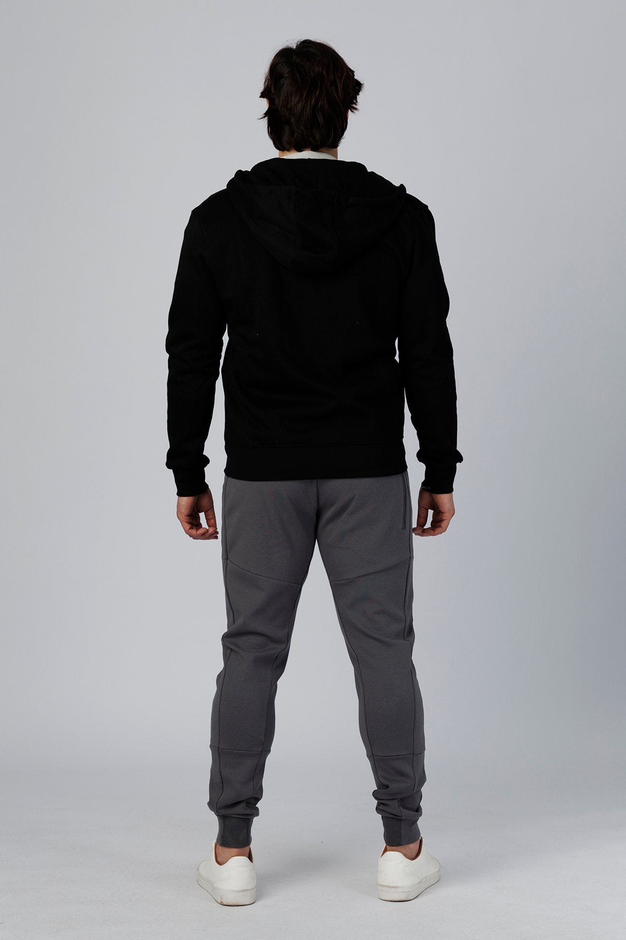 SPN0342 - Ultra Soft Mid-weight Thermal Cotton Blend Fleece Zip-UP Hooded Jacket - Black