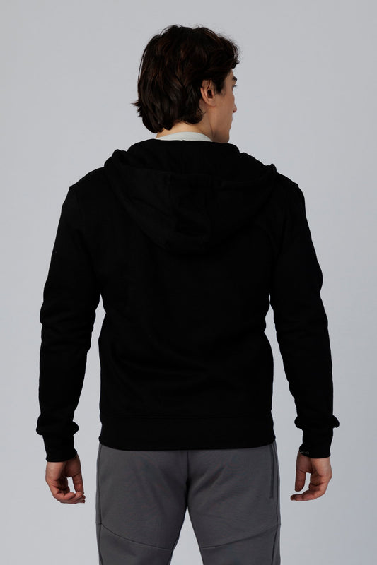 SPN0342 - Ultra Soft Mid-weight Thermal Cotton Blend Fleece Zip-UP Hooded Jacket - Black