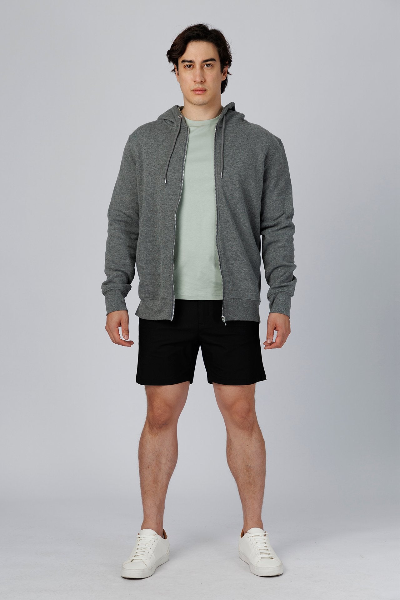SPN0342 - Ultra Soft Mid-weight Thermal Cotton Blend Fleece Zip-UP Hooded Jacket - Dark Heather Grey