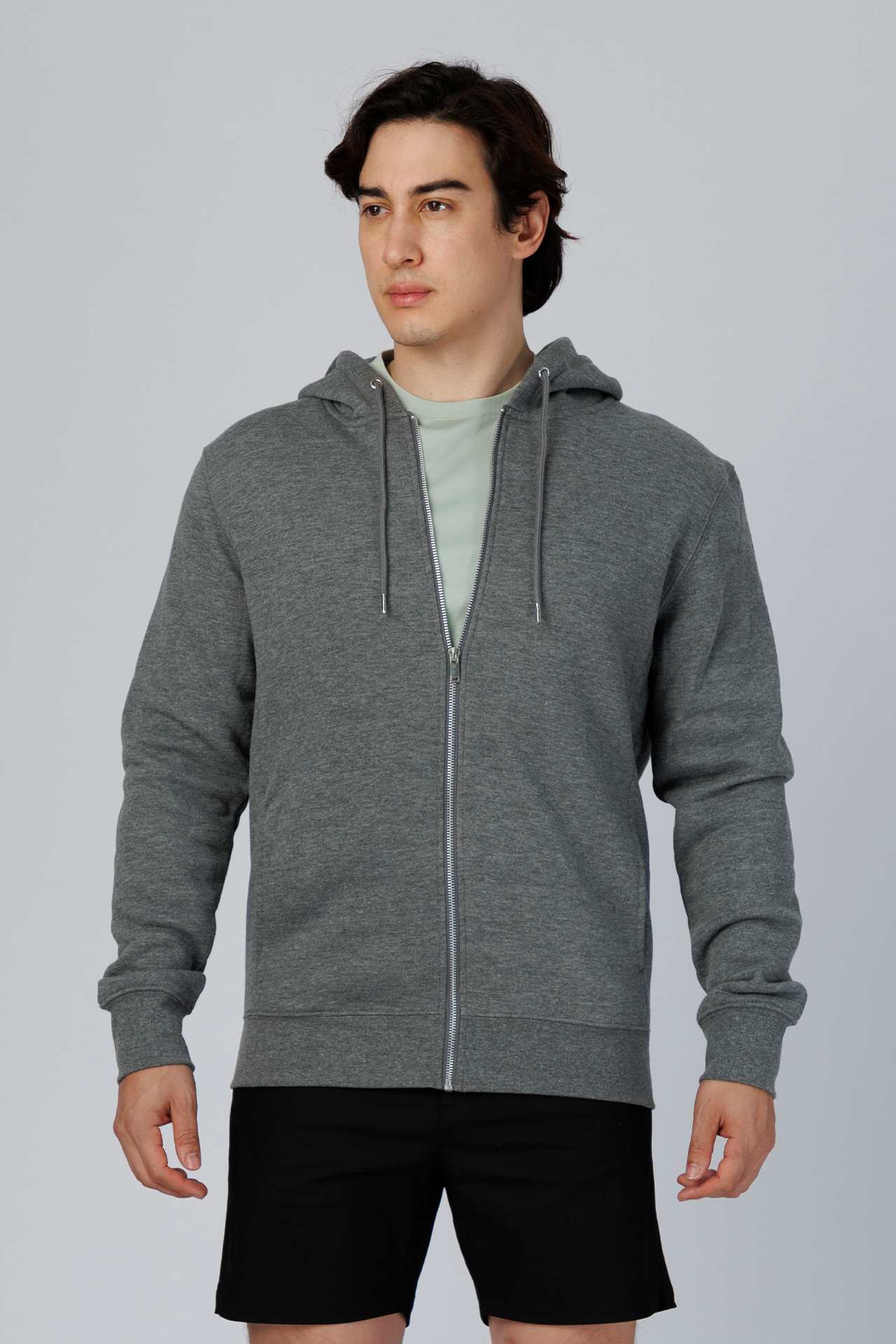 SPN0342 - Ultra Soft Mid-weight Thermal Cotton Blend Fleece Zip-UP Hooded Jacket - Dark Heather Grey