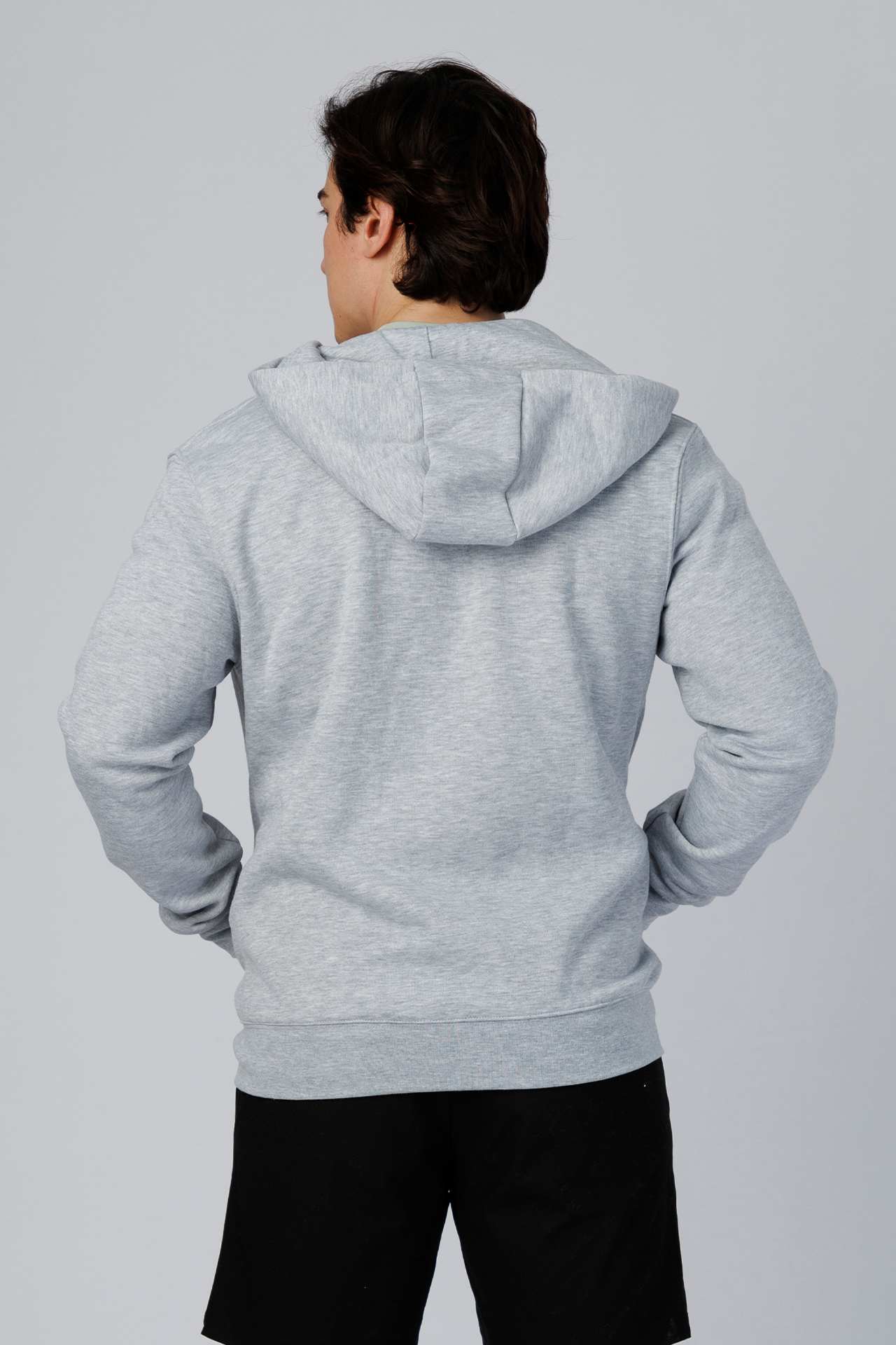 SPN0342 - Ultra Soft Mid-weight Thermal Cotton Blend Fleece Zip-UP Hooded Jacket - Heather Grey