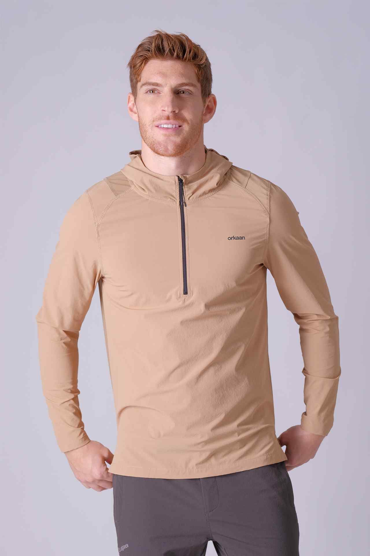 SPN22006 - Water Resistant Hybrid Lightweight Half Zip Hiking Hoodie - Khaki