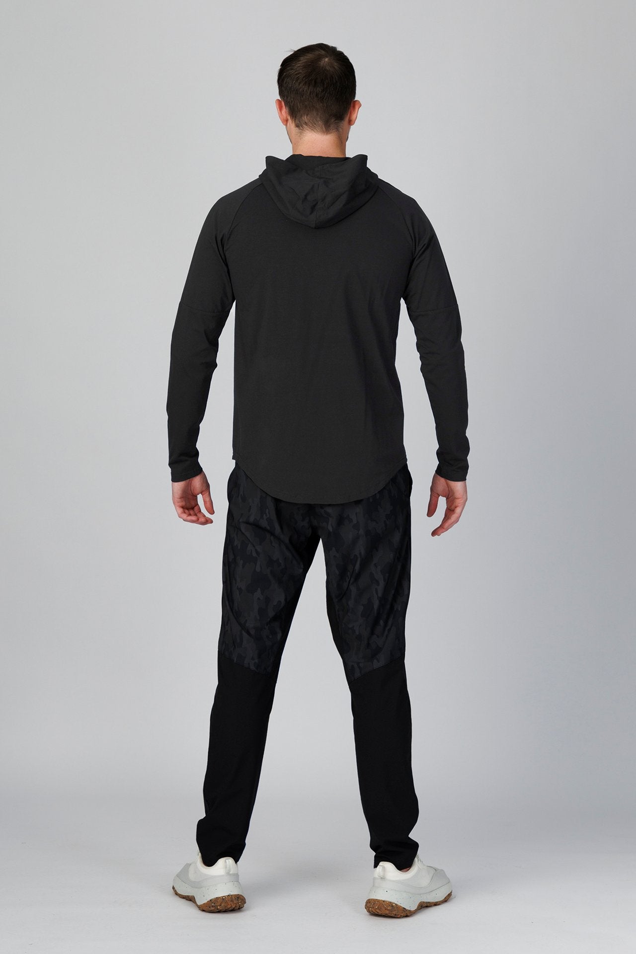 SPN22024 - Ultra Soft Stretch Cotton Essential Long Sleeve Hooded Tee - Black