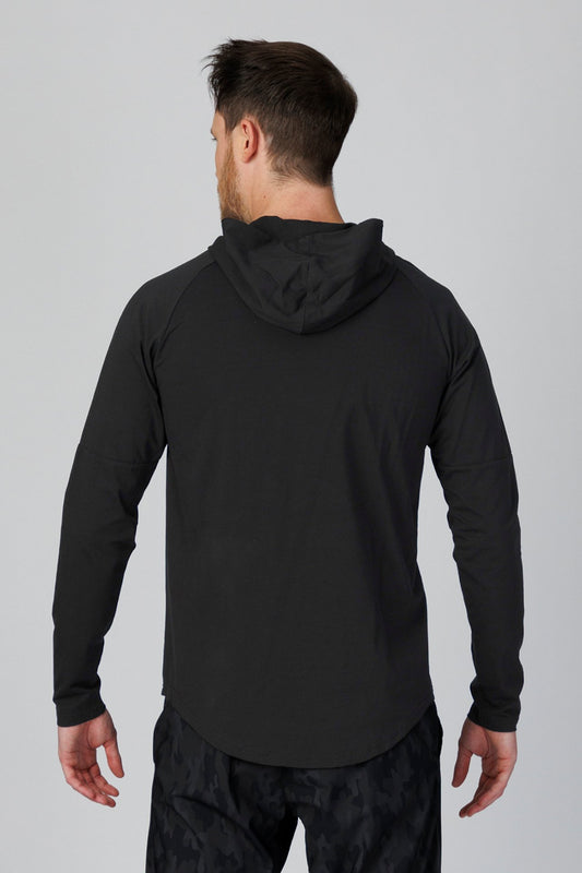 SPN22024 - Ultra Soft Stretch Cotton Essential Long Sleeve Hooded Tee - Black