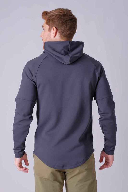 SPN22024D - Stretch Thermal Fleece Curve Hem Outdoor Hoodie - Dark Grey