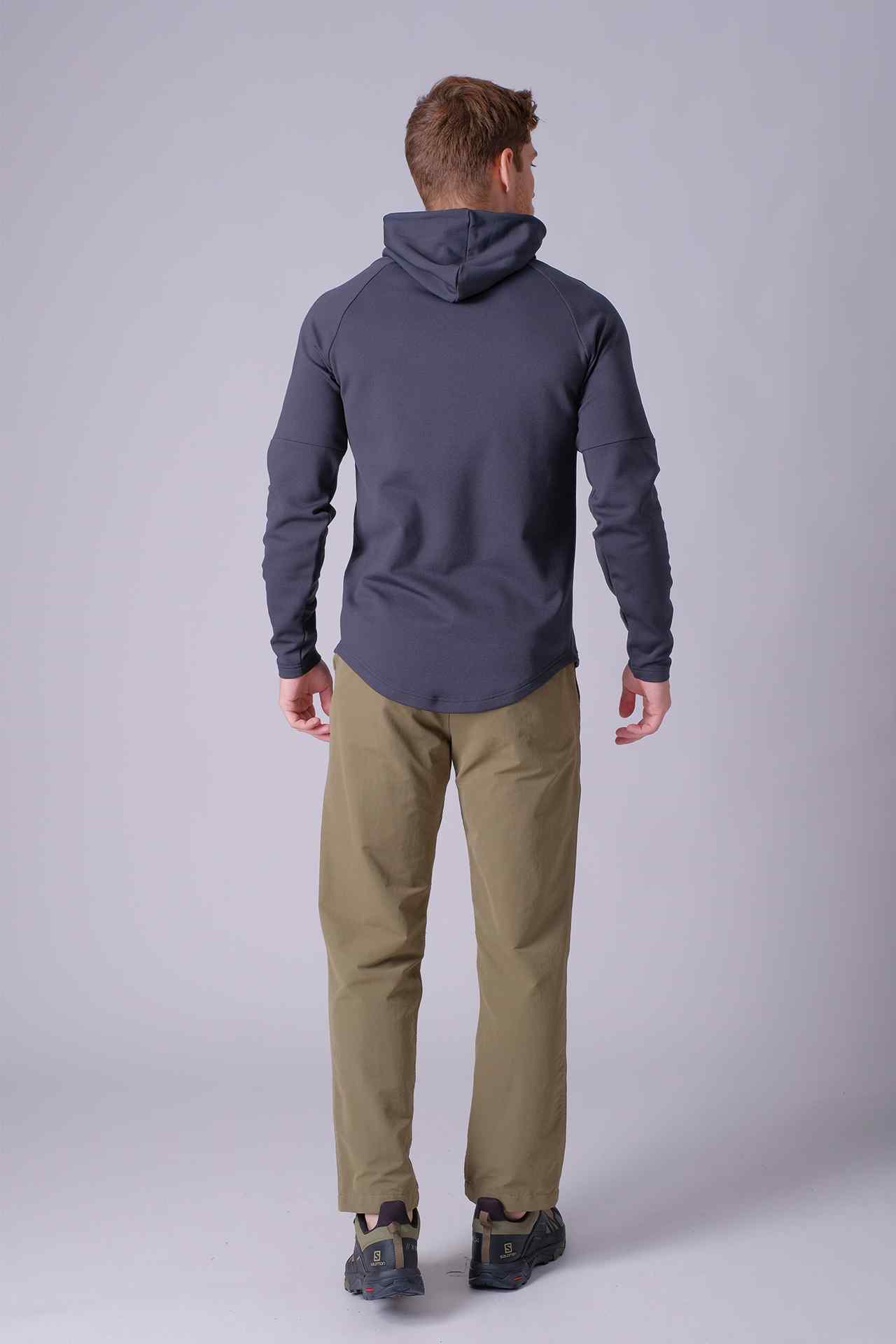 SPN22024 - Stretch Thermal Fleece Curve Hem Outdoor Hoodie - Dark Grey