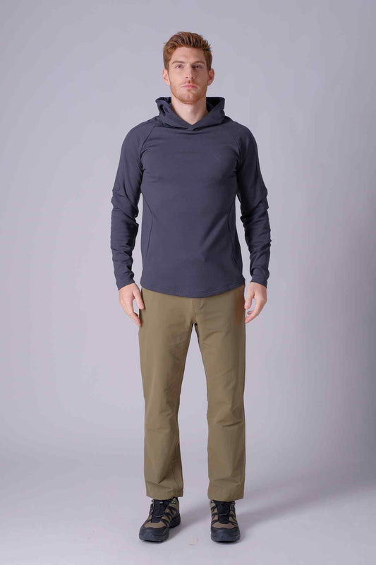 SPN22024 - Stretch Thermal Fleece Curve Hem Outdoor Hoodie - Dark Grey