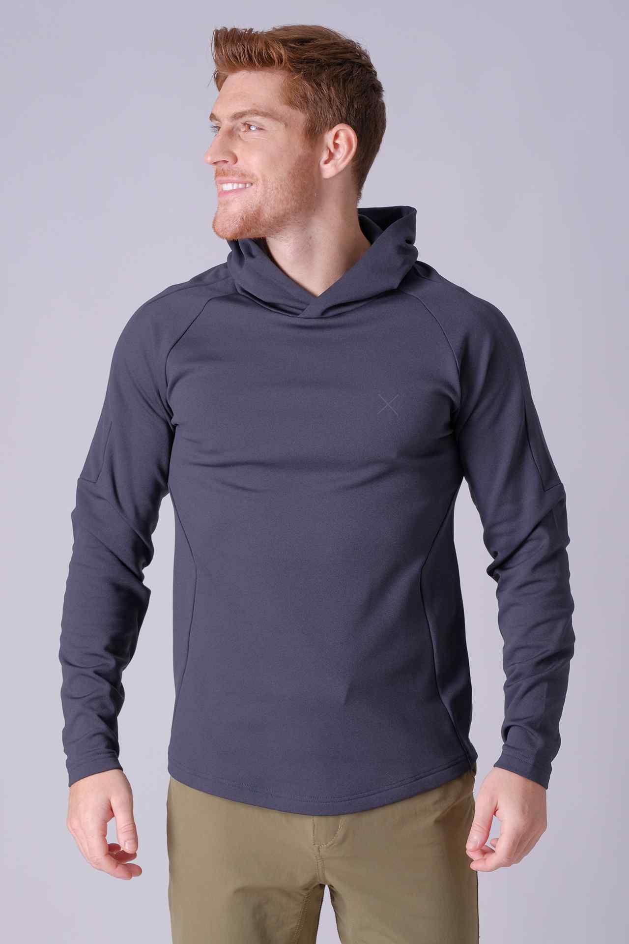 SPN22024 - Stretch Thermal Fleece Curve Hem Outdoor Hoodie - Dark Grey