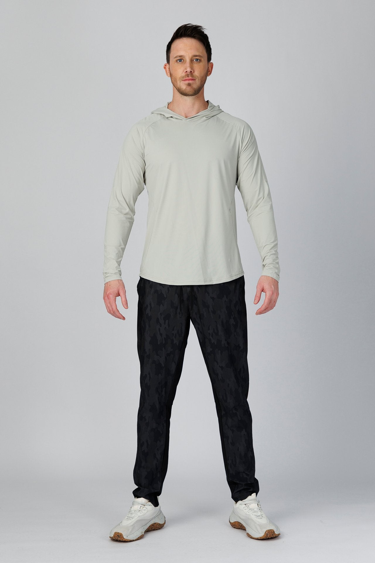 SPN22024 - Ultra 4-Way Stretch Nylon Mesh Long Sleeve Training Hooded Tee - Silver