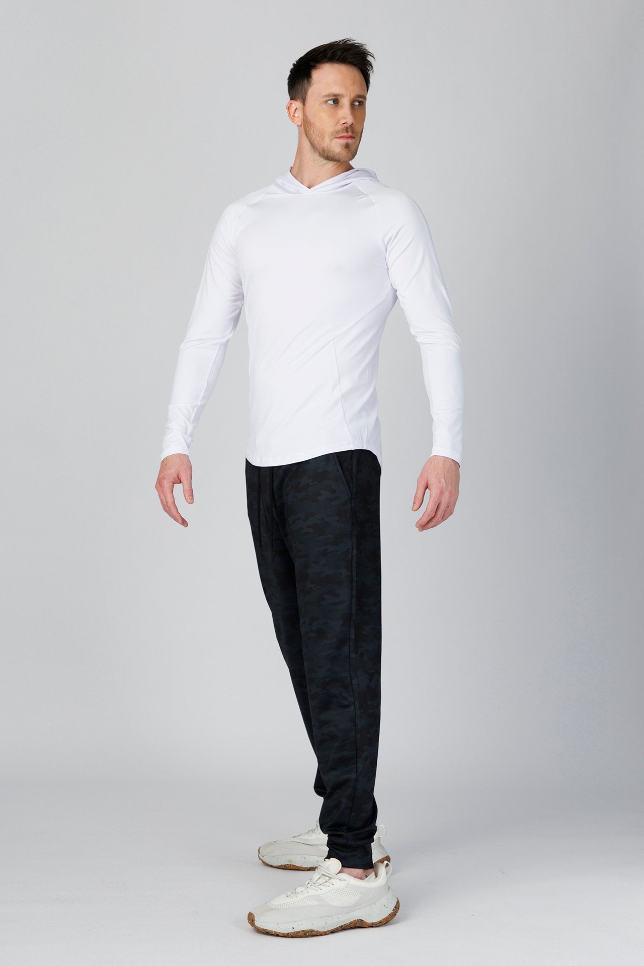SPN22024 - Quick-Dry 4-Way Stretch Jersey Long Sleeve Training Hooded Tee - White
