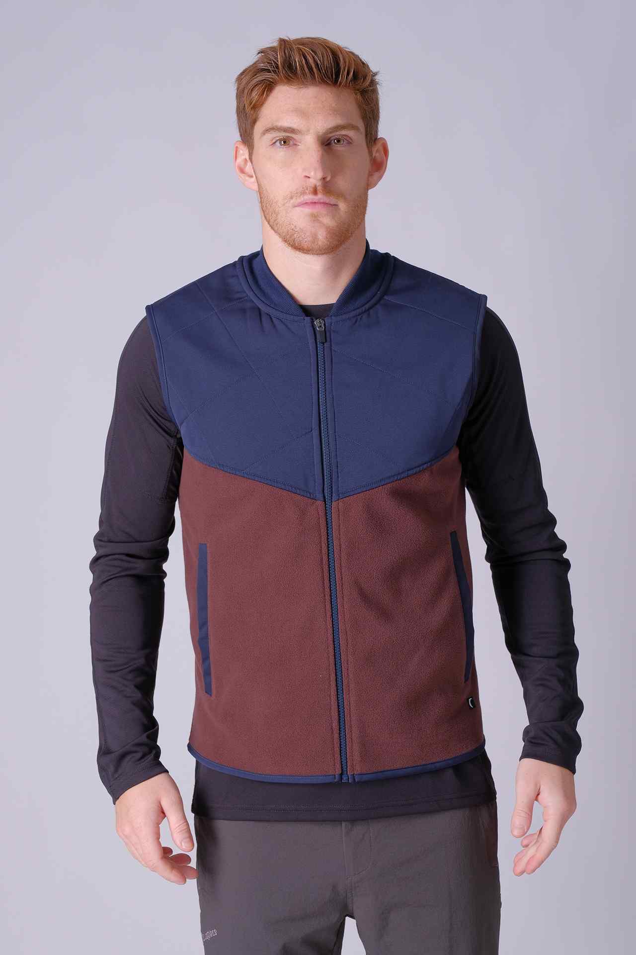 SPO0034 - Sustainable Polar Fleece Outdoor Quilted Vest - Brown/Navy