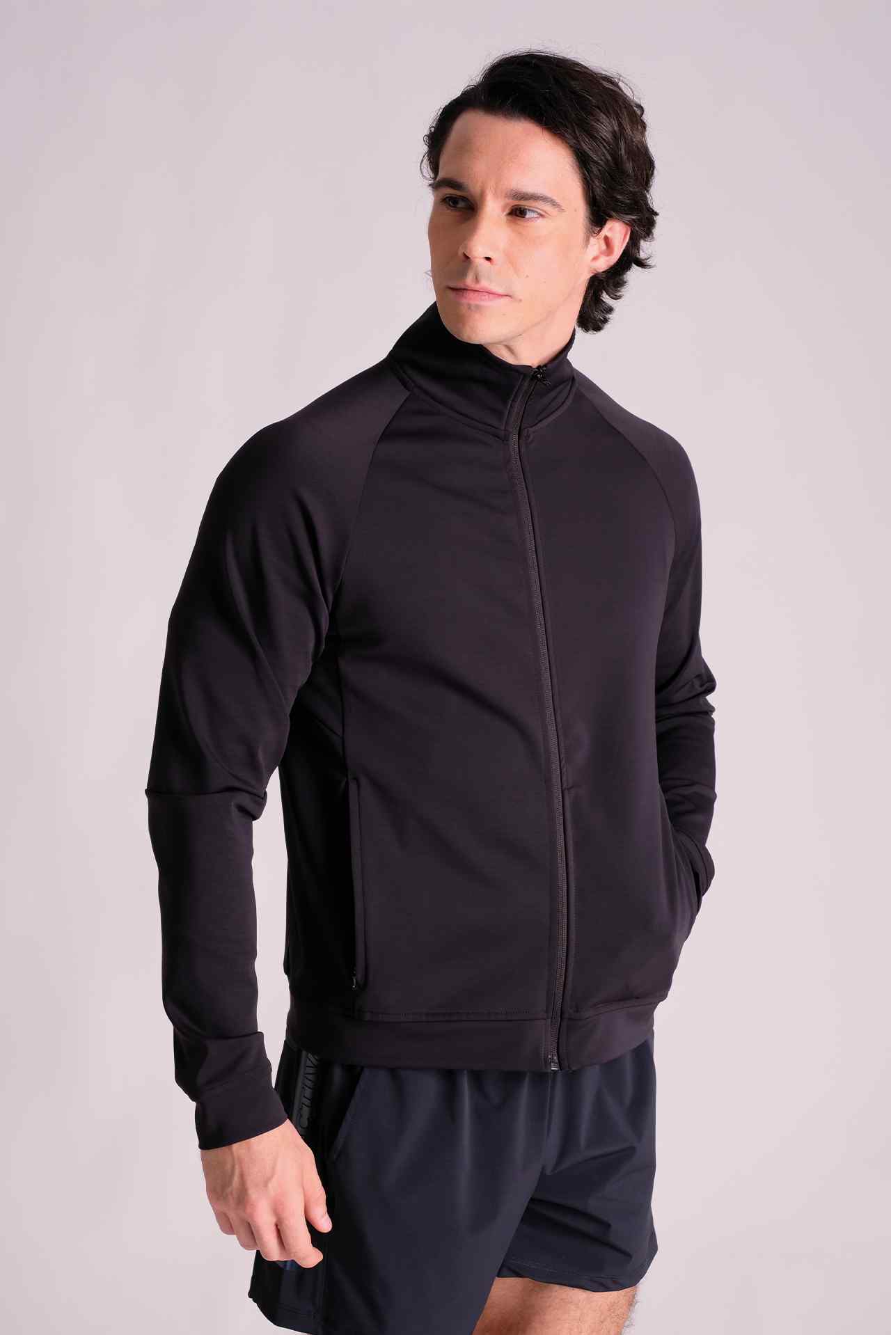 SPO0039 - Insulated 4-Way Stretch Interlock Performance Funnel Neck Jacket - Black