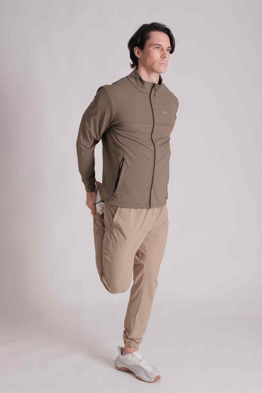 SPO0045 - Insulated 4-Way Stretch Interlock Funnel Neck Workout Jacket - Army Green