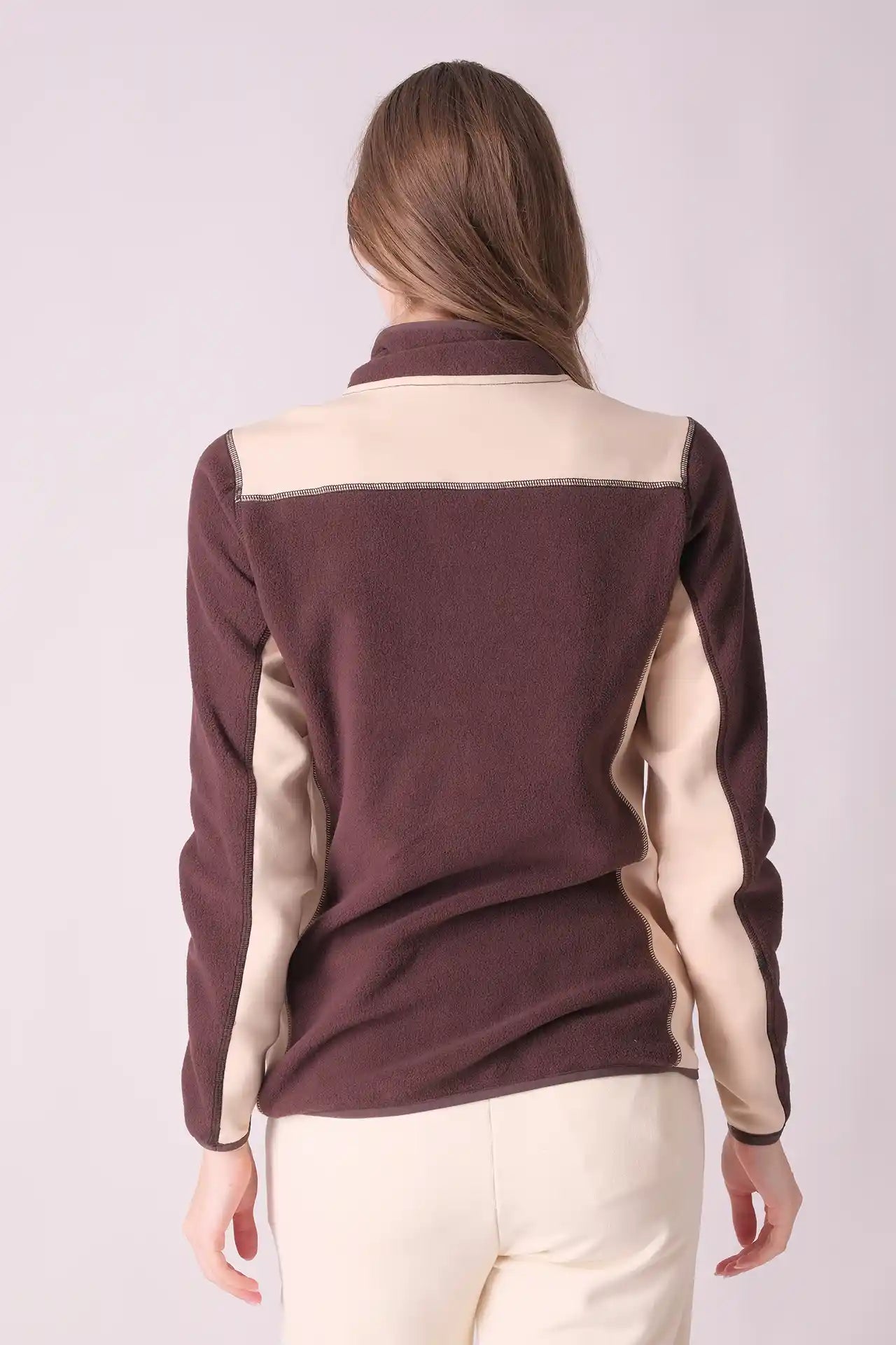 SPWO0046 - Women's Dual Fabric Side Panel Fleece Jacket - Brown