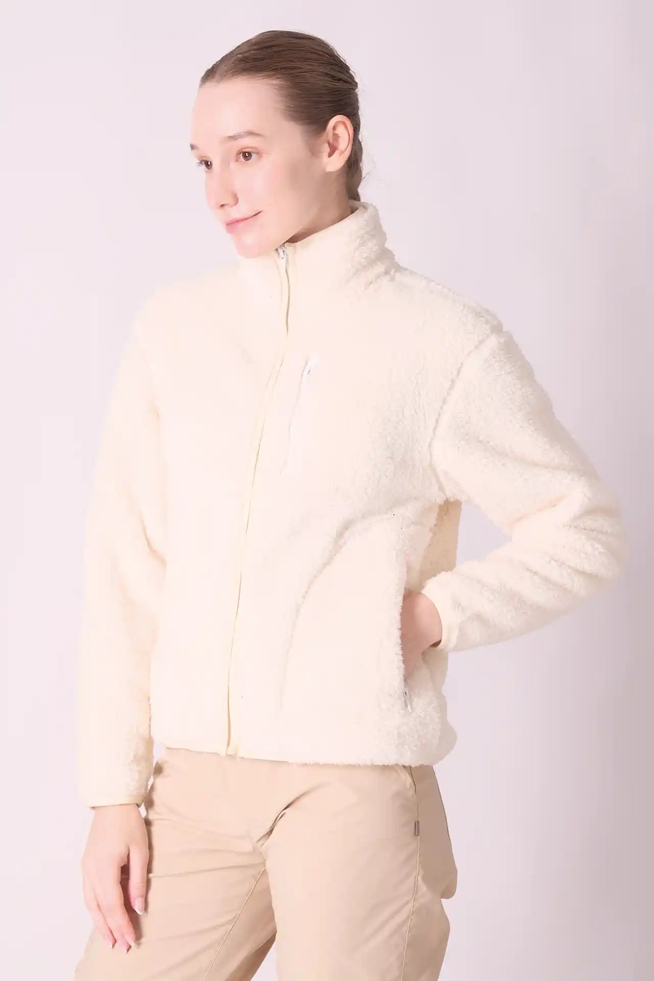 SPWO0047 - Women's Zip Pocket Fleece Jacket - Cream