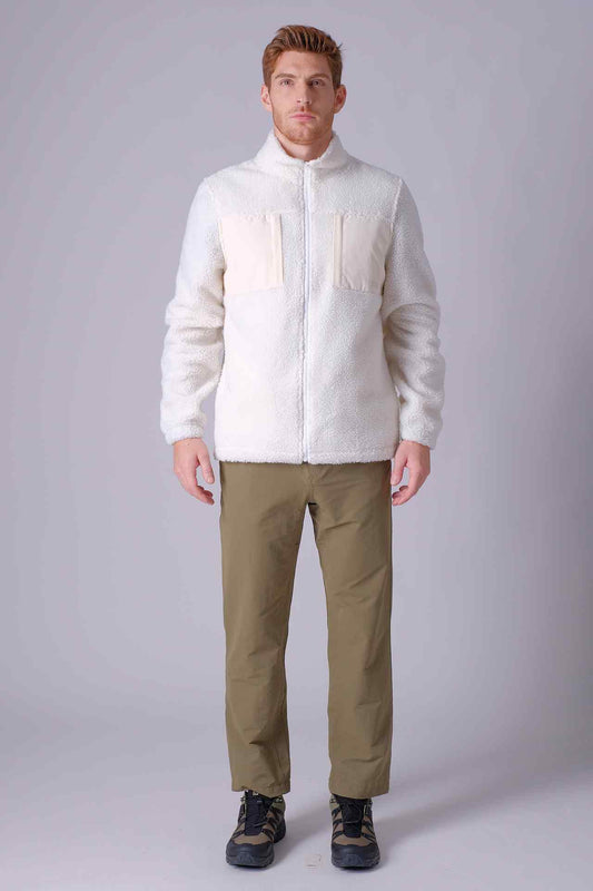 SPO0072 - Sustainable Boa Fleece Patched Pocket Zip Up Jacket - White