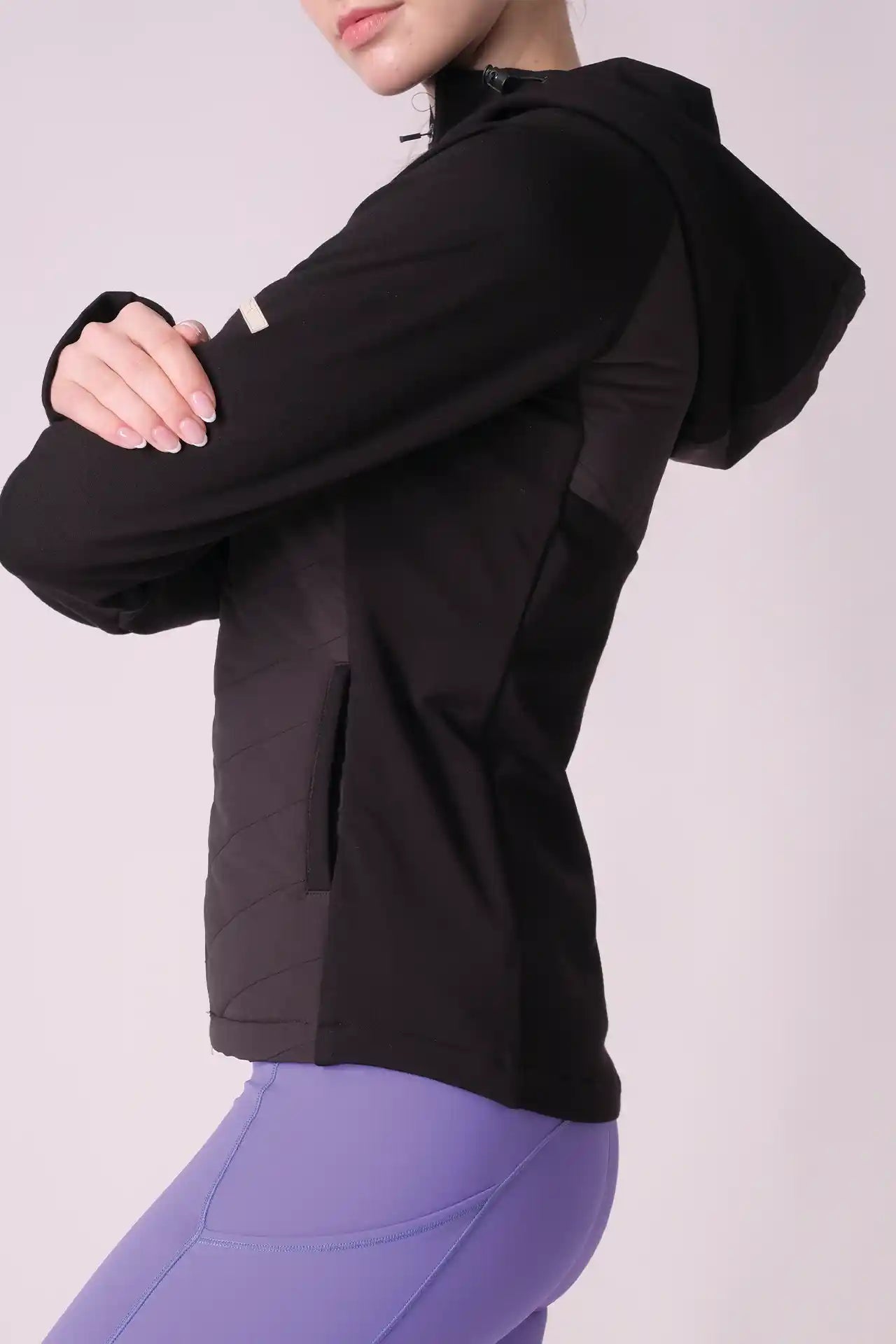 SPWO0077 - Women's Hooded Diagonal Quilted Jacket - Black