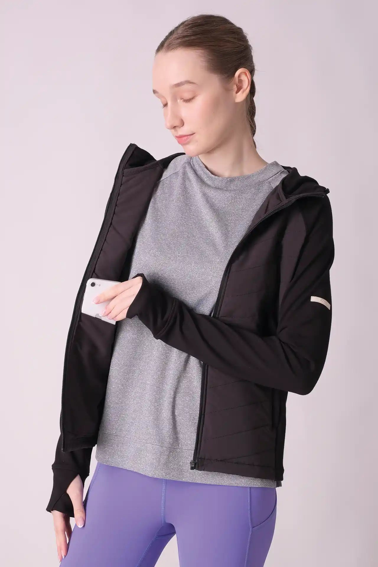 SPWO0077 - Women's Hooded Diagonal Quilted Jacket - Black