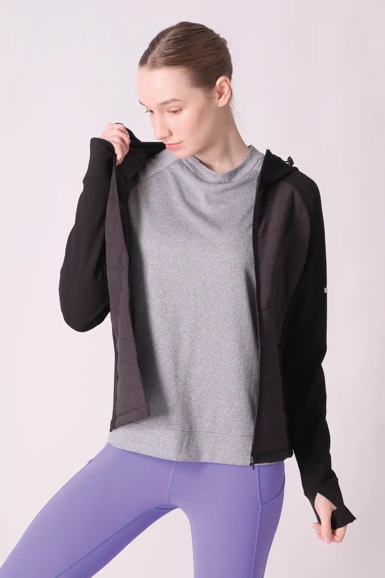 SPWO0077 - Women's Hooded Diagonal Quilted Jacket - Black