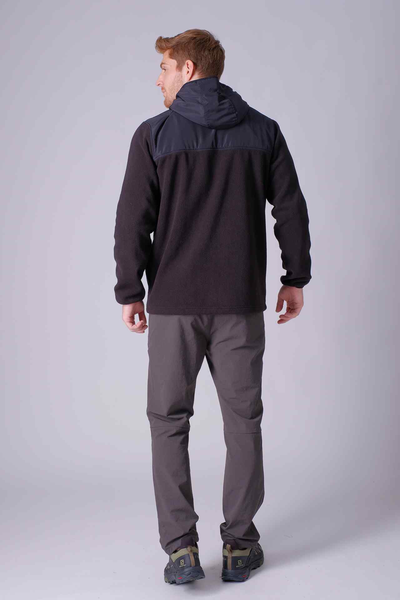 SPO0113 - Sustainable Micro Fleece Zip Up Outdoor Hooded Jacket - Black