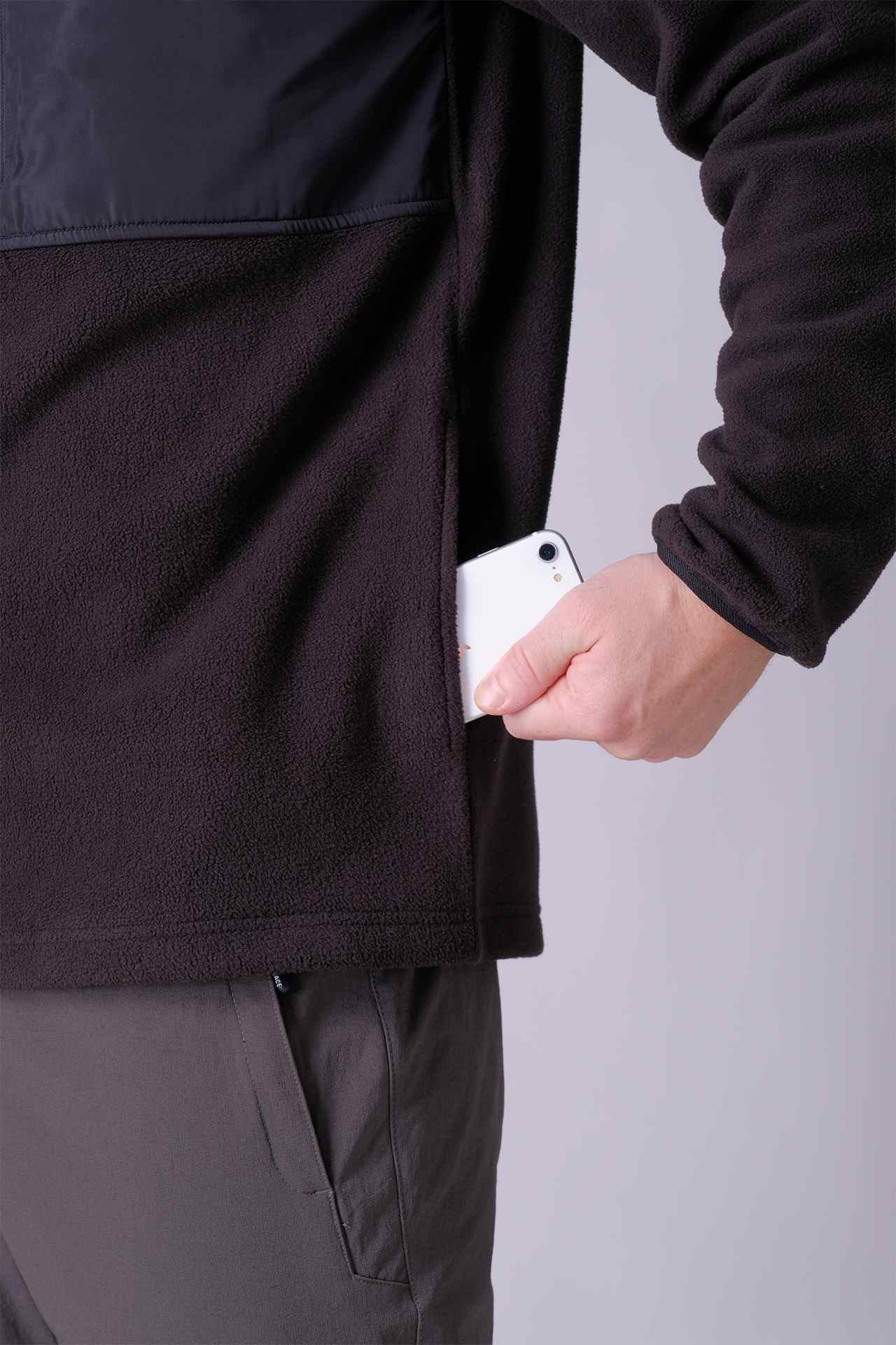 SPO0113 - Sustainable Micro Fleece Zip Up Outdoor Hooded Jacket - Black