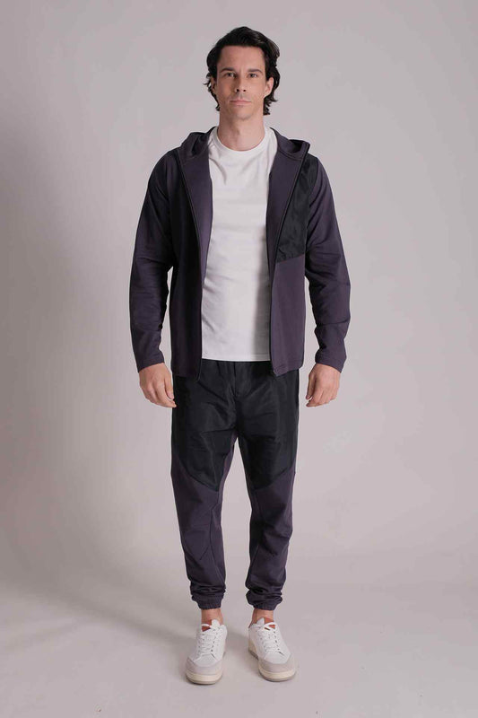 SPO0115 - Stretch French Terry Functional Zip-up Hooded Active Jacket - Navy